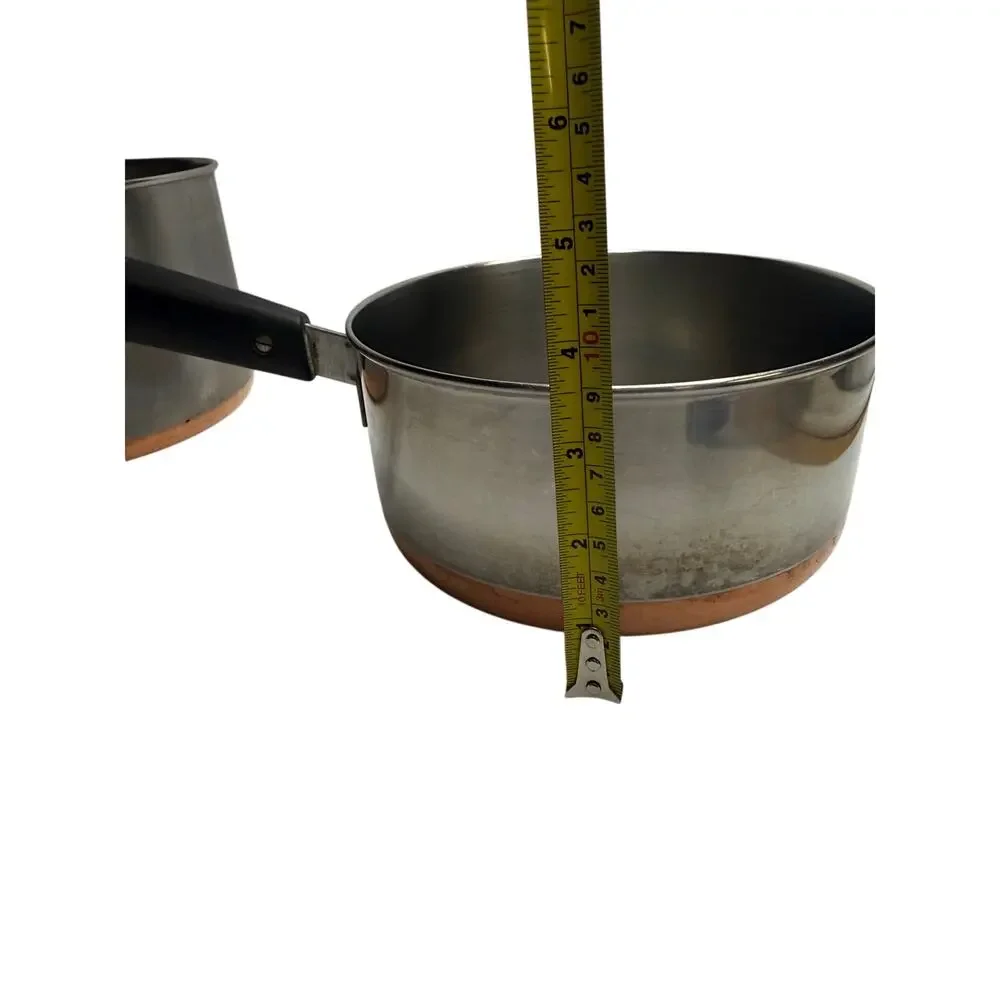 VTG Revereware 1801 copper bottom sauce pan pot Set 2 with lids Riverside USA